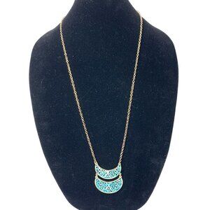 Vintage Avon 1990's Floral Motif Scrollwork Necklace Turquoise & Gold 15" Drop